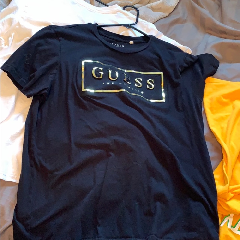 Guess Los Angeles Black Gold Embroidered Tee Shirt